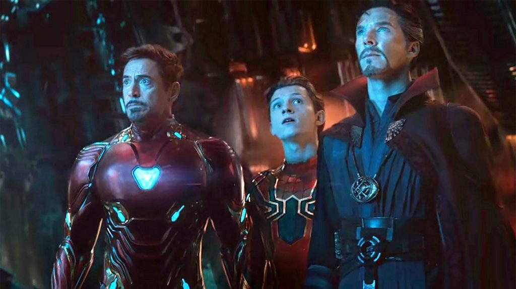 Iron Man, Spider-Man, and Doctor Strange in Avengers: Infinity War.