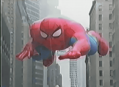 A gif of the original Spider-Man balloon in the Macy's Thanksgiving Day parade in the 1980s.