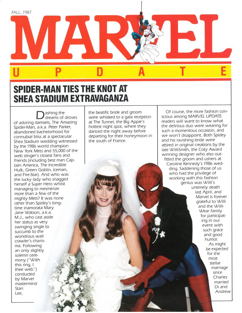 Marvel Update magazine recounting the 1987 wedding of Spider-Man and Mary Jane