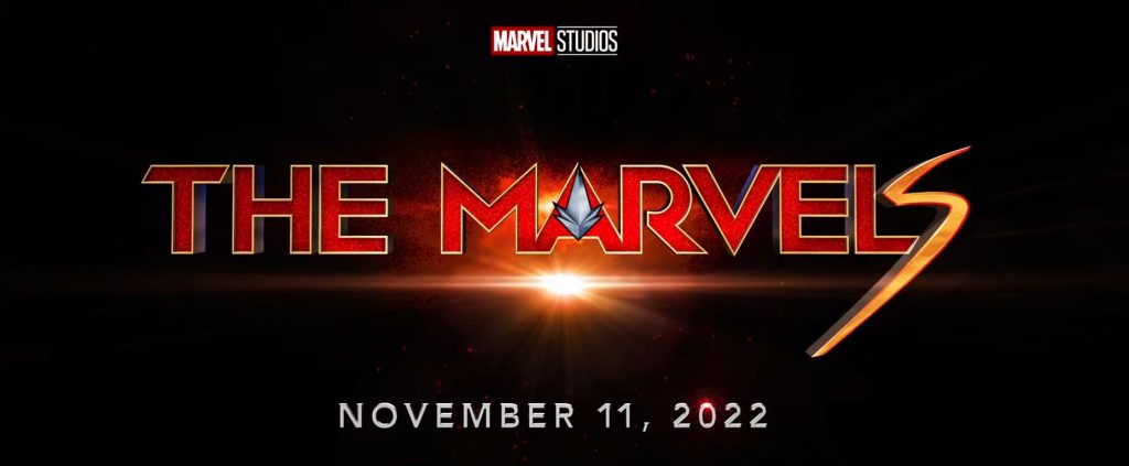 Title card for Marvel Studios' The Marvels in red text against a black background