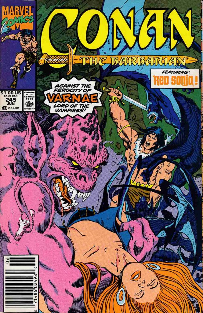 Marvel Comics cover for Conan the Barbarian featuring a pink monster named Varnae