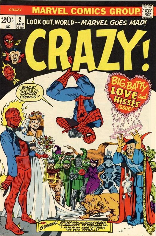 Cover of Crazy comic book from Marvel featuring superheroes like Spider-Man