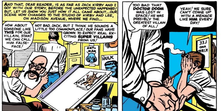 A panel from Fantastic Four #10 with Stan Lee and Jack Kirby cameos