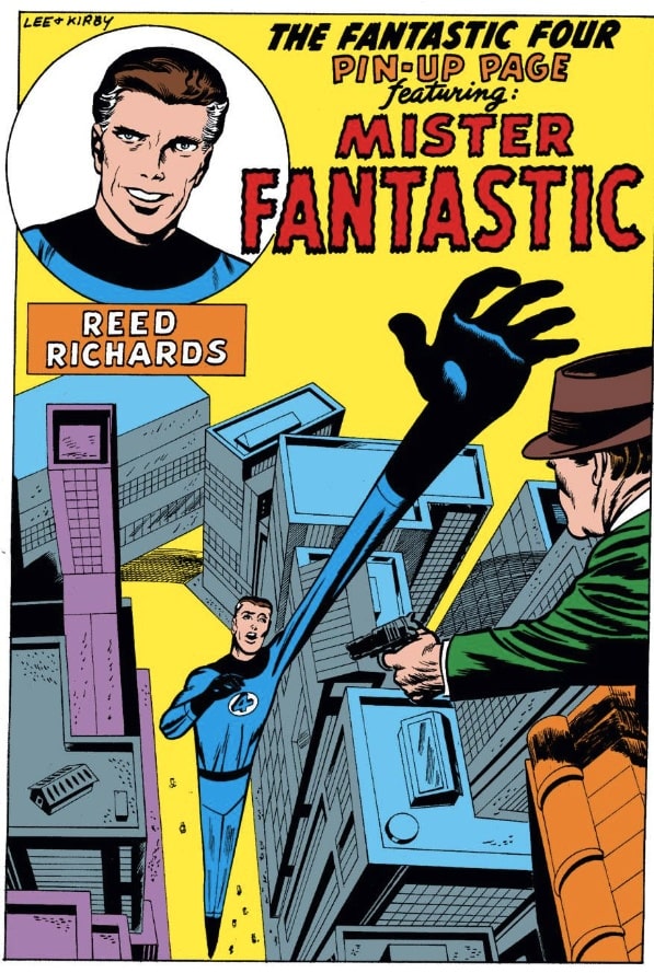 Mr. Fantastic pin up page in the pages of Fantastic Four