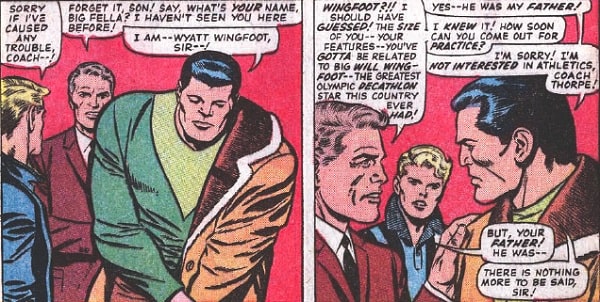 Two panels from Marvel Comics featuring Wyatt Wingfoot.