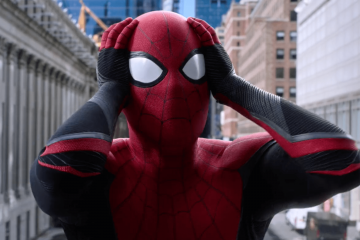 Spider-Man with his hands on his head in a look of surprise